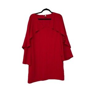 Kobi Halperin Sherryl Red Shift Dress Ruffle Sleeve Above Knee Size Medium